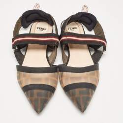 Fendi Brown/Black Zucca Mesh and Leather Colibri Slingback Flats Size 38