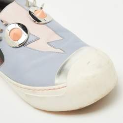 Fendi Multicolor Leather Face Motif Slip On Sneakers Size 37.5