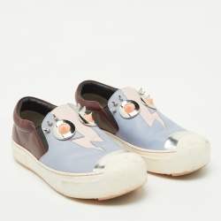 Fendi Multicolor Leather Face Motif Slip On Sneakers Size 37.5
