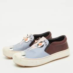 Fendi Multicolor Leather Face Motif Slip On Sneakers Size 37.5