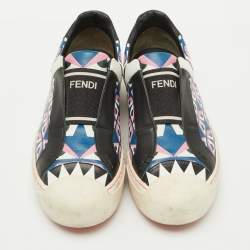 Fendi Multicolor Bug Eye Print Leather Slip On Sneakers Size 38