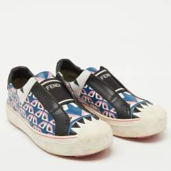 Fendi Multicolor Bug Eye Print Leather Slip On Sneakers Size 38