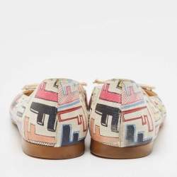 Pre Owned Fendi White Multicolor Zucca Spalmati Ballet Flats Size 39.5