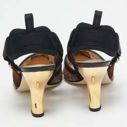Pre Owned Fendi Brown/Black Zucca Sequins and Leather Colibri Slingback Pumps Size 37