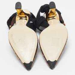 Pre Owned Fendi Brown/Black Zucca Sequins and Leather Colibri Slingback Pumps Size 37