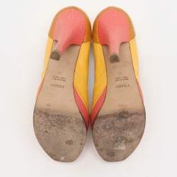 Fendi Tri Color Fendista Colorblock Lizard-Embossed Leather Peep Toe Platform Pumps Size 36