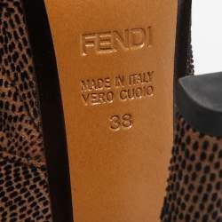 Fendi Brown/Black Textured Suede Bow Peep Toe Pumps Size 38