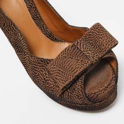 Fendi Brown/Black Textured Suede Bow Peep Toe Pumps Size 38