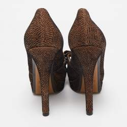 Fendi Brown/Black Textured Suede Bow Peep Toe Pumps Size 38