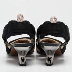 Pre Owned Fendi Brown/Black Zucca Mesh and Fabric Colibri Slingback Pumps Size 37.5