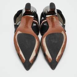 Pre Owned Fendi Brown/Black Zucca Mesh and Fabric Colibri Slingback Pumps Size 37.5