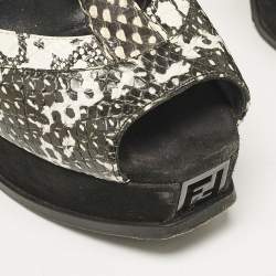 Fendi Multicolor Python Embossed Leather and Suede Animal Print T-Strap Sandals Size 38.5