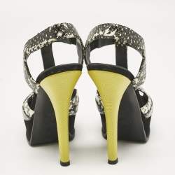 Fendi Multicolor Python Embossed Leather and Suede Animal Print T-Strap Sandals Size 38.5
