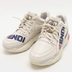 Pre Owned حذاء رياضي فندي فيندي-فيلا مانيا شعار جلد ومطاط أبيض فاتح منخفض من أعلى مقاس 37.5