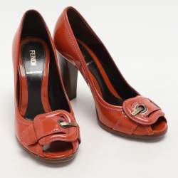 Fendi Orange Patent Leather B Buckle Pumps Size 36.5