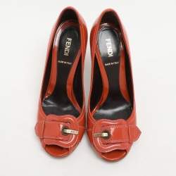 Fendi Orange Patent Leather B Buckle Pumps Size 36.5
