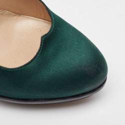 Fendi Dark Green Satin Bridge Heel Platform Pumps Size 38
