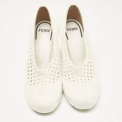 Pre Owned Fendi White Woven Fabric Square Pumps Size 39