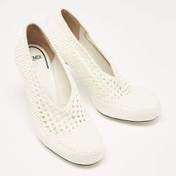 Pre Owned Fendi White Woven Fabric Square Pumps Size 39