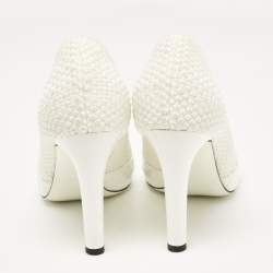 Pre Owned Fendi White Woven Fabric Square Pumps Size 39