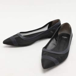 Fendi Black/Blue Mesh And Leather Colibri Ballet Flats Size 37