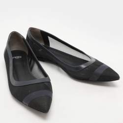 Fendi Black/Blue Mesh And Leather Colibri Ballet Flats Size 37