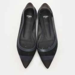 Fendi Black/Blue Mesh And Leather Colibri Ballet Flats Size 37