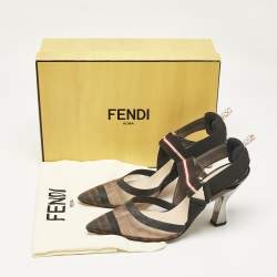 Fendi Brown Zucca Mesh and Canvas Colibri Slingback Pumps Size 39