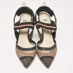 Fendi Brown Zucca Mesh and Canvas Colibri Slingback Pumps Size 39