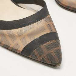 Fendi Brown Zucca Mesh and Canvas Colibri Slingback Pumps Size 39