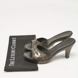 Fendi Brown Zucca Coated Canvas and Leather Platform Slide Sandals Size 38