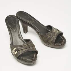 Fendi Brown Zucca Coated Canvas and Leather Platform Slide Sandals Size 38