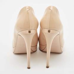 Pre Owned Fendi Beige Patent Leather Platform Peep Toe  Pumps Size 36