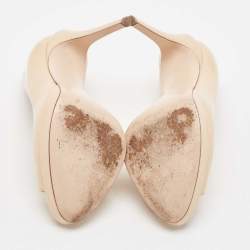 Pre Owned Fendi Beige Patent Leather Platform Peep Toe  Pumps Size 36