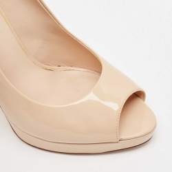 Pre Owned Fendi Beige Patent Leather Platform Peep Toe  Pumps Size 36