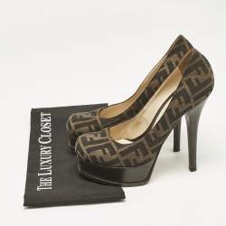 Fendi Brown Zucca Canvas Fendista Platform Pumps Size 39