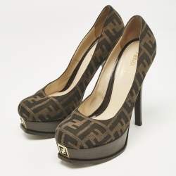 Fendi Brown Zucca Canvas Fendista Platform Pumps Size 39