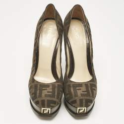 Fendi Brown Zucca Canvas Fendista Platform Pumps Size 39
