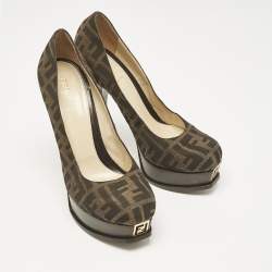 Fendi Brown Zucca Canvas Fendista Platform Pumps Size 39