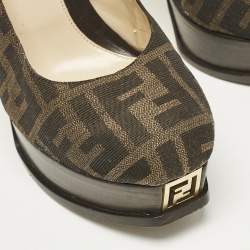 Fendi Brown Zucca Canvas Fendista Platform Pumps Size 39