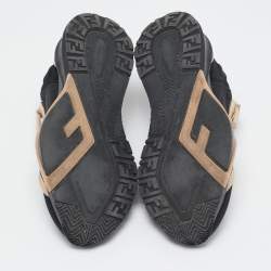 Pre Owned Fendi Black/Beige Mesh And Suede Flow Logo Low Top Sneakers Size 38