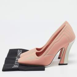 Pre Owned Fendi Peach Pink/Grey Neoprene and Rubber Square Toe FFreedom Pumps Size 38