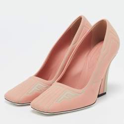 Pre Owned Fendi Peach Pink/Grey Neoprene and Rubber Square Toe FFreedom Pumps Size 38
