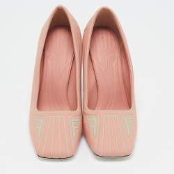 Pre Owned Fendi Peach Pink/Grey Neoprene and Rubber Square Toe FFreedom Pumps Size 38