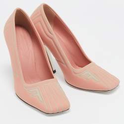 Pre Owned Fendi Peach Pink/Grey Neoprene and Rubber Square Toe FFreedom Pumps Size 38