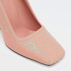 Pre Owned Fendi Peach Pink/Grey Neoprene and Rubber Square Toe FFreedom Pumps Size 38