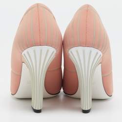 Pre Owned Fendi Peach Pink/Grey Neoprene and Rubber Square Toe FFreedom Pumps Size 38