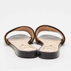Pre Owned Fendi Black/Brown Zucca Velvet Slide Flats Size 37