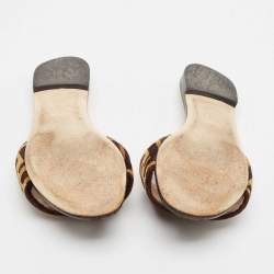 Pre Owned Fendi Black/Brown Zucca Velvet Slide Flats Size 37