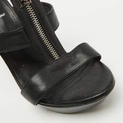 Pre Owned Fendi Black Leather Zipper Strappy Platform Sandals Size 37.5
